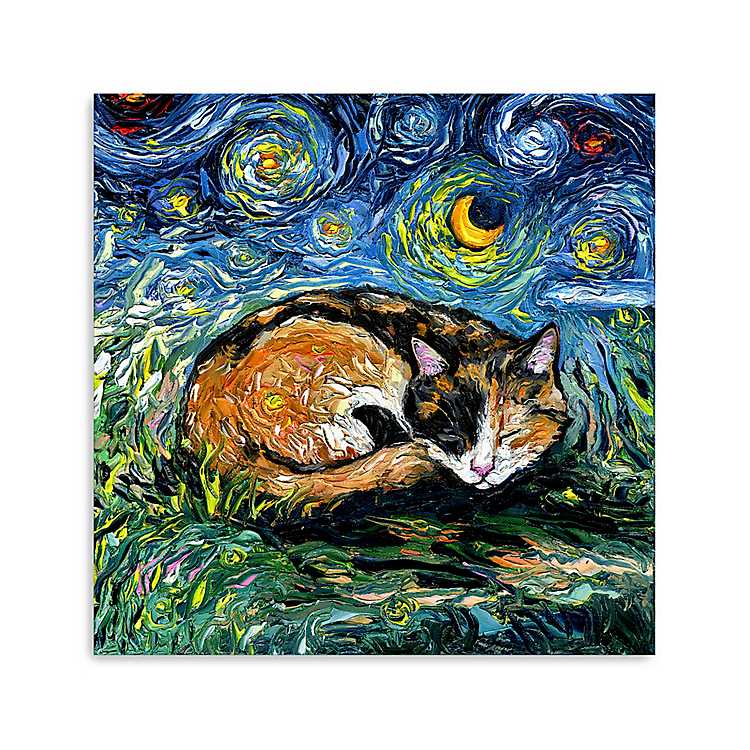 Aja Trier Sleepy Calico Starry Night Canvas Print | Kirklands Home