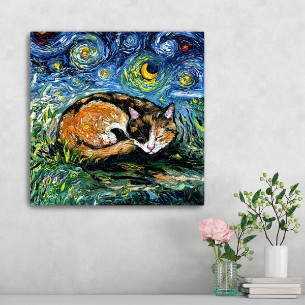 Aja Trier Sleepy Calico Starry Night Canvas Print