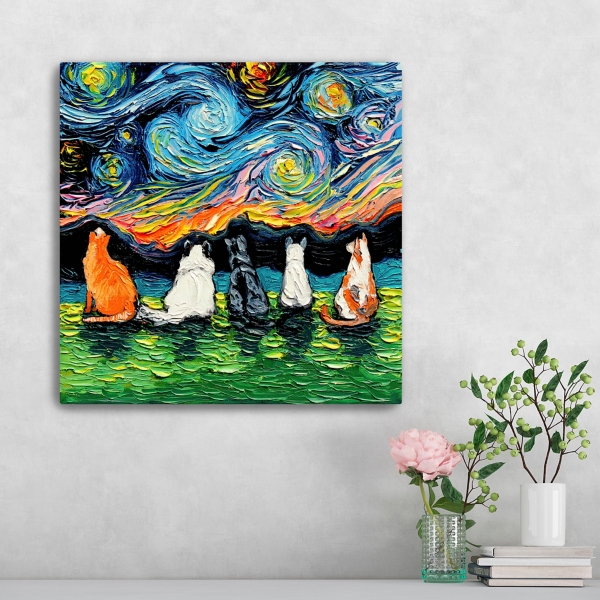 Aja Trier Cat Friends Starry Night Canvas Print