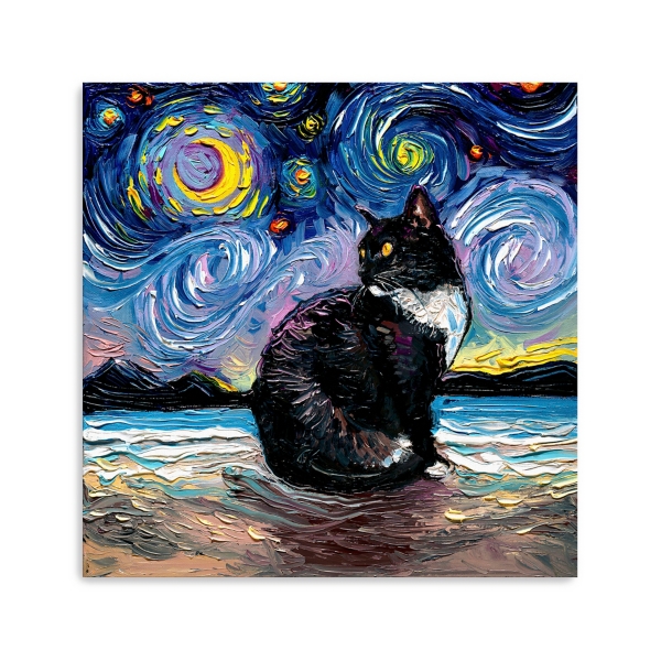 Aja Trier Tuxedo Cat Starry Night Canvas Art Print