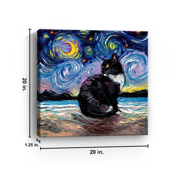 Aja Trier Tuxedo Cat Starry Night Canvas Art Print
