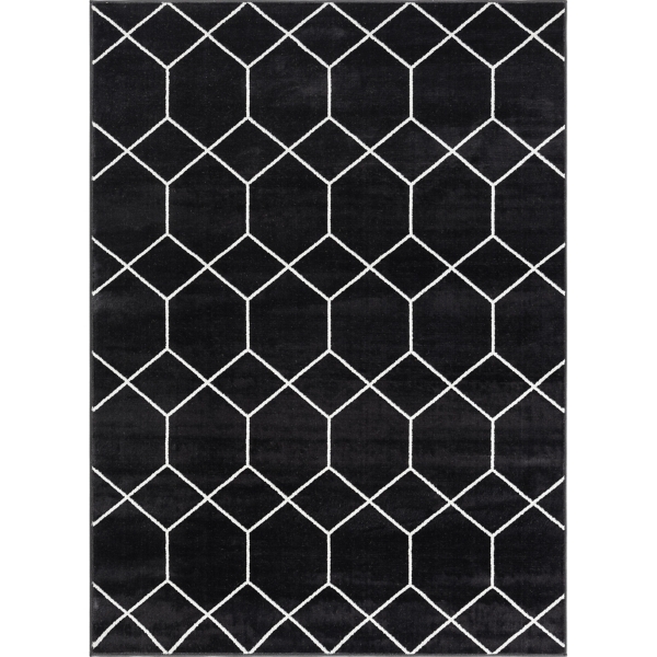 Black and White Trellis Woven Area Rug, 8x10