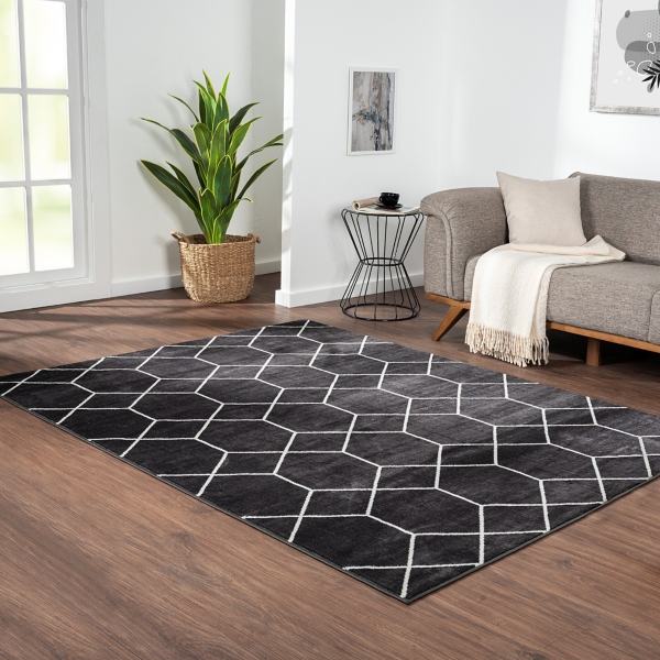 Black and White Trellis Woven Area Rug, 8x10
