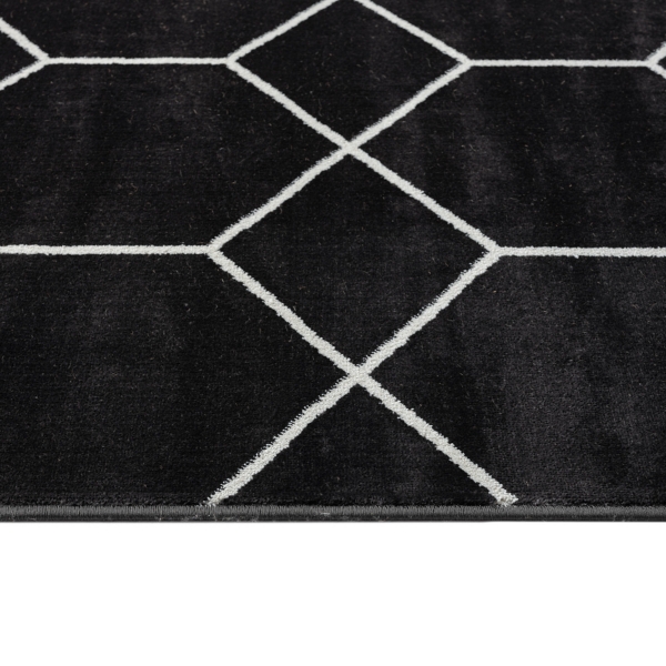 Black and White Trellis Woven Area Rug, 8x10