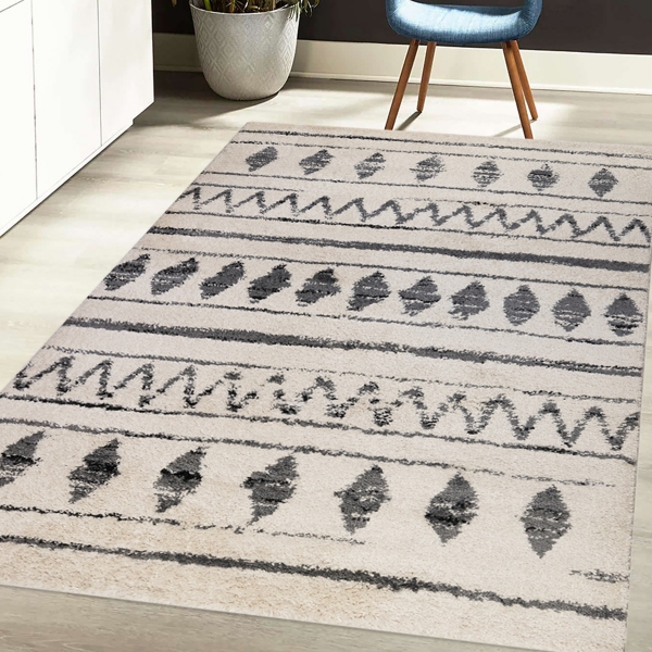 Cream Boho Striped Area Rug, 5x8