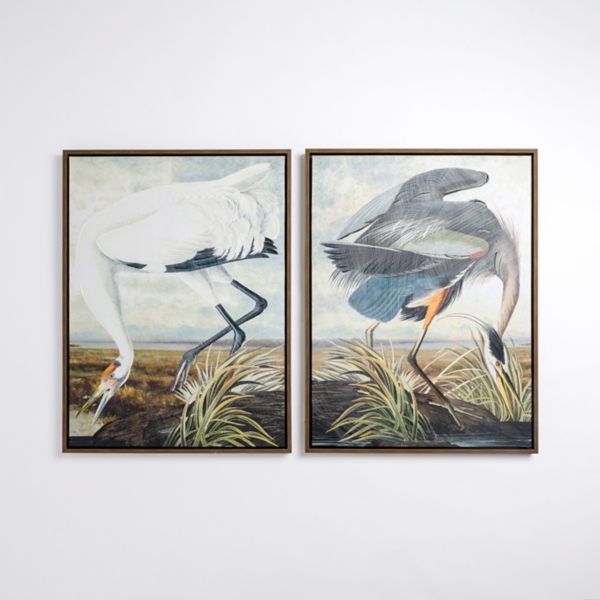 Water Cranes Framed Canvas Art Prints, Set Of 2 