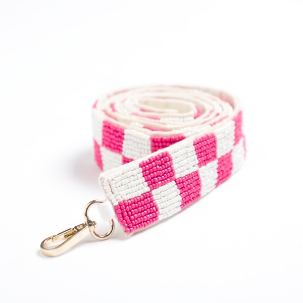 Pink and White Check Beaded Purse Strap