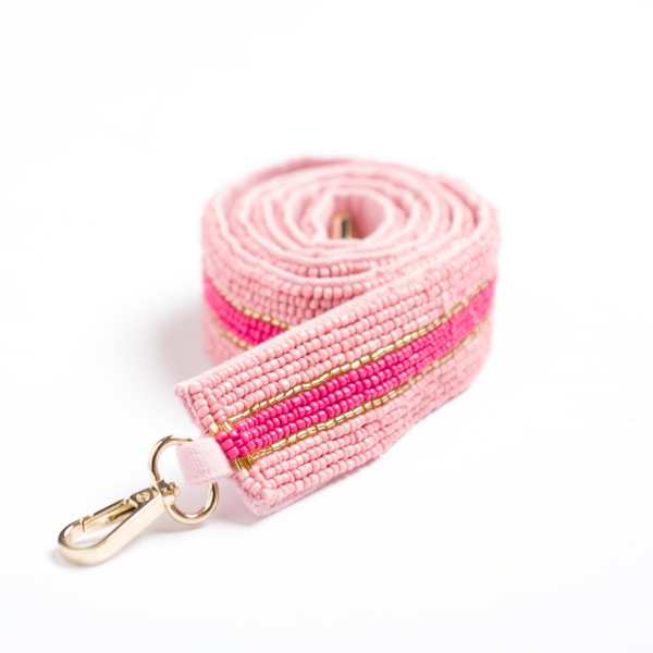 Pink Stripe Beaded Purse Strap