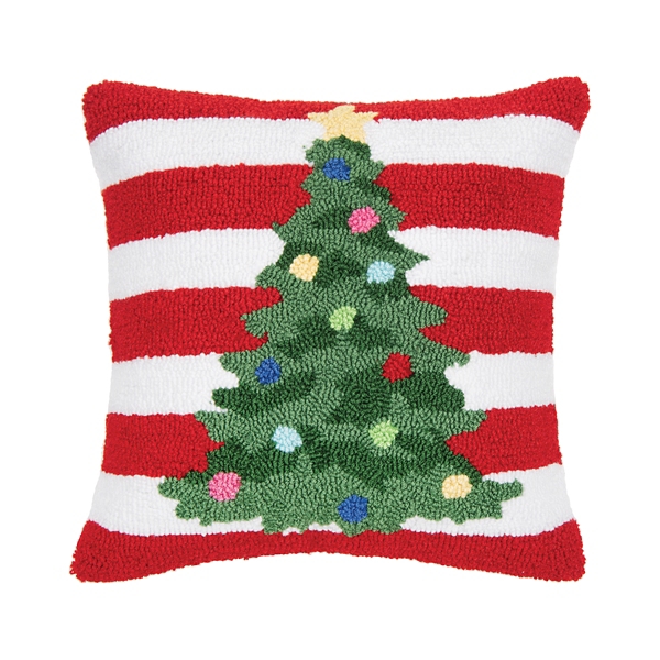 Red and White Striped Christmas Tree Pillow Kirklands Home