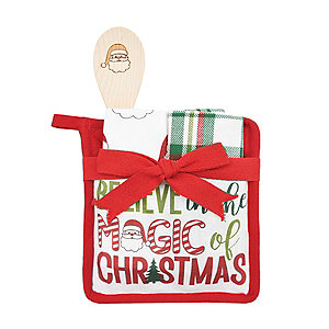 Christmas Holiday Kitchen Towel Oven Mitt Set of 4 Cotton by Kay