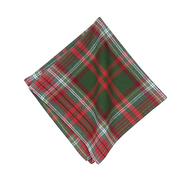 Set of 12 Cloth Napkins 16” Festive Red & Green Plaid With Gold  Stitching