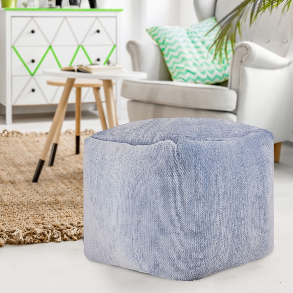 Spa Blue Chenille Pouf