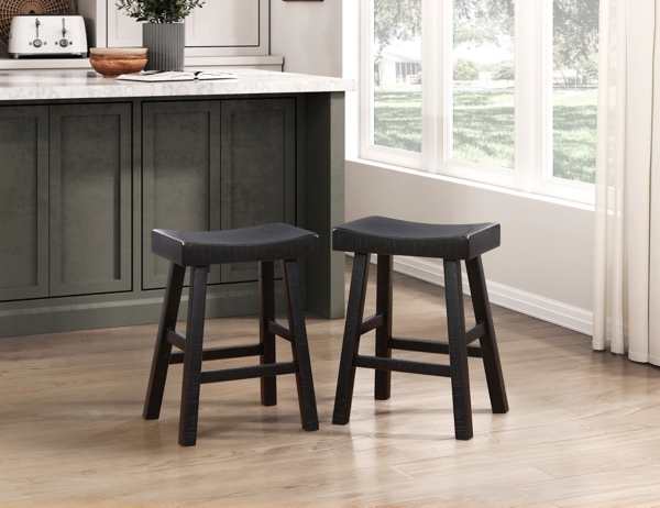 Black Wood Counter Stools, Set of 2