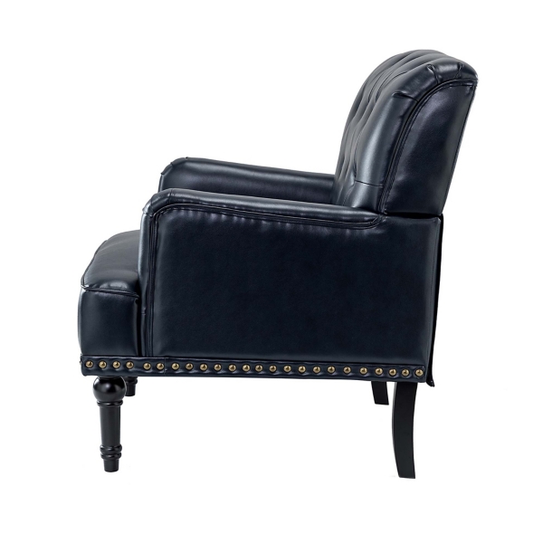 Kirklands Battista Navy Vegan Leather Accent Chair Hamilton Place
