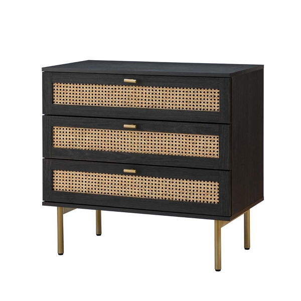 Black Wood and Rattan 3-Drawer Chest | Kirklands Home