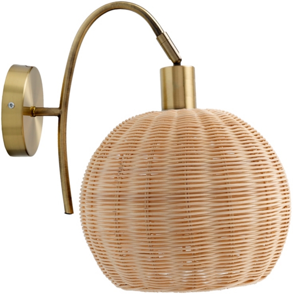 Gold and Rattan Globe Wall Sconce