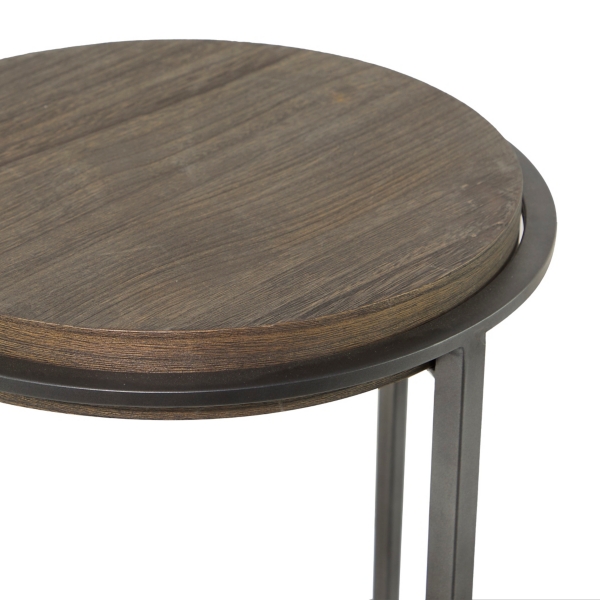 Gray Metal & Wood Round Accent Table