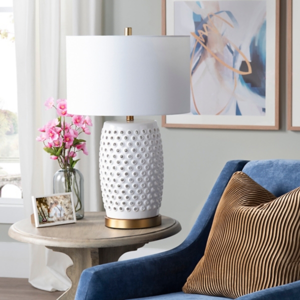 White Hobnail Table Lamp with Nightlight