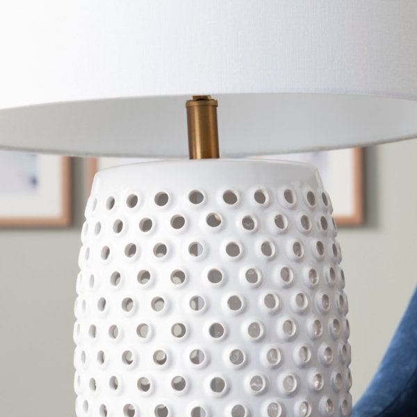White Hobnail Table Lamp with Nightlight