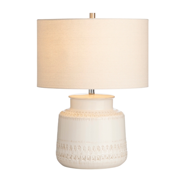 Beige Ceramic X-Pattern Table Lamp