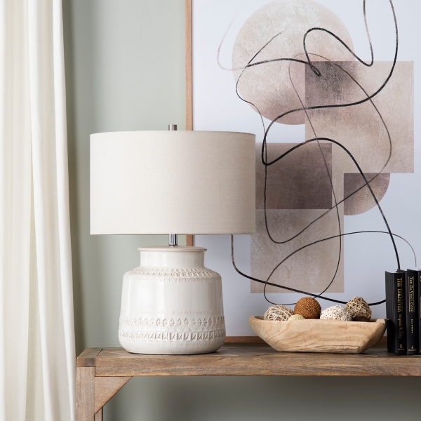Beige Ceramic X-Pattern Table Lamp