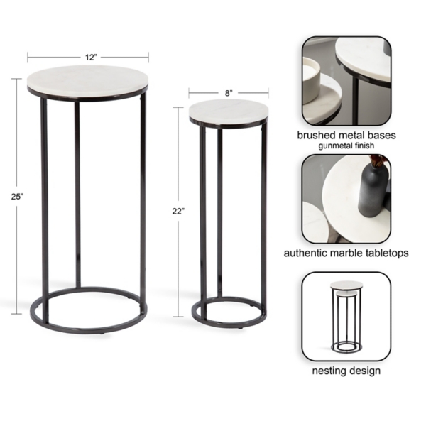 White Marble Black Nesting Accent Tables, Set of 2