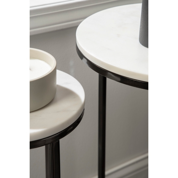 White Marble Black Nesting Accent Tables, Set of 2