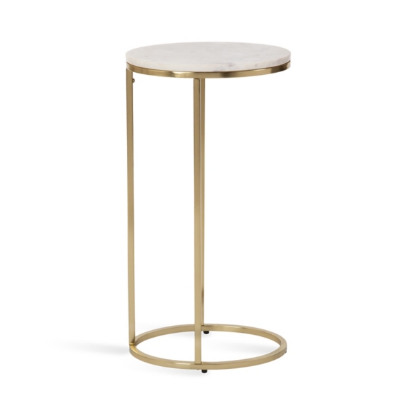 White Marble and Gold Oval C-Shape Accent Table