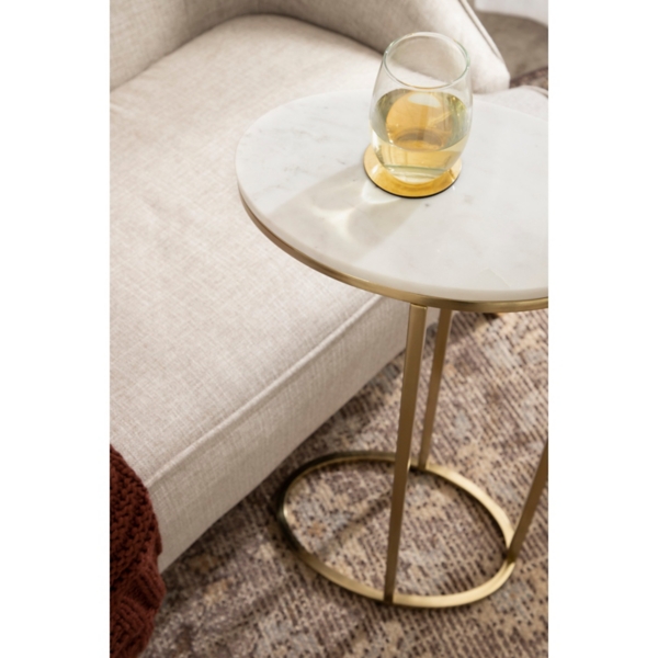 White Marble and Gold Oval C-Shape Accent Table