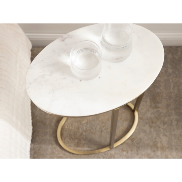 White Marble and Gold Oval C-Shape Accent Table