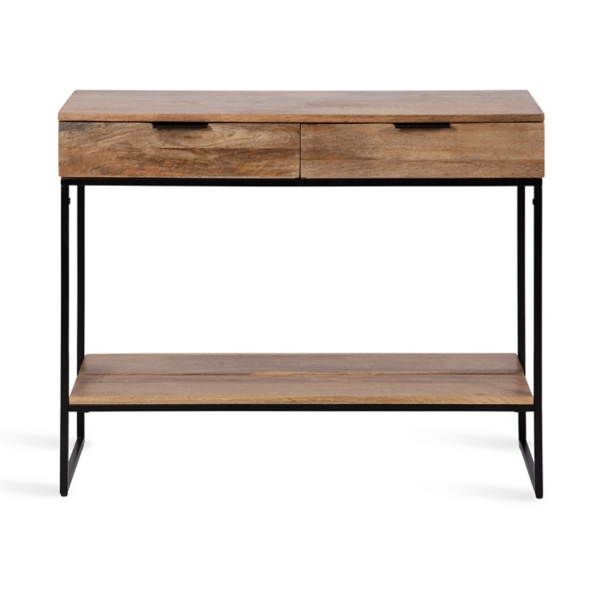 Natural Wood Black Metal Console Table