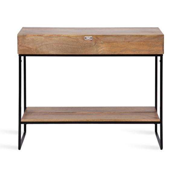 Natural Wood Black Metal Console Table