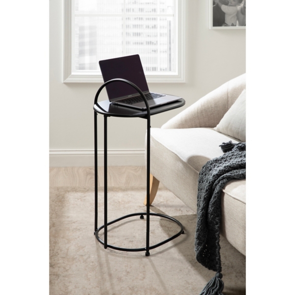 Black Oval C-Shape Accent Table