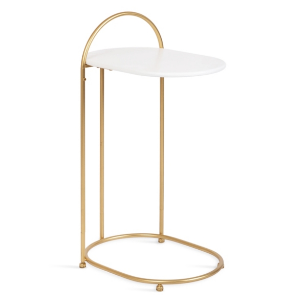 White and Gold Oval C-Shape Accent Table