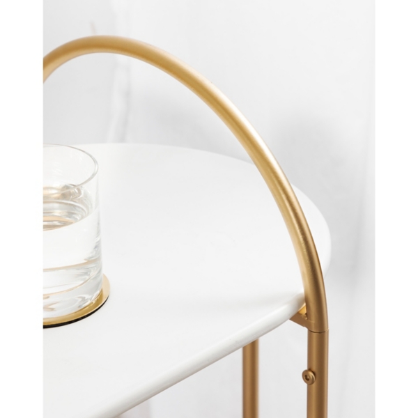 White and Gold Oval C-Shape Accent Table