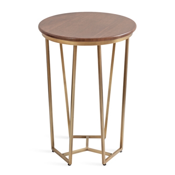 Geometric Brass Walnut Accent Table