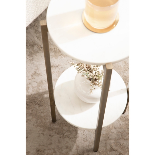 White Marble Gold Accent Table