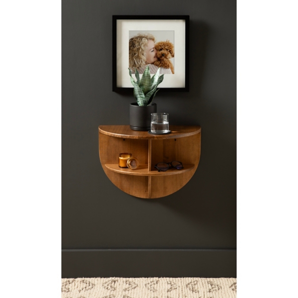 Rustic Wood Half Moon Floating Accent Table