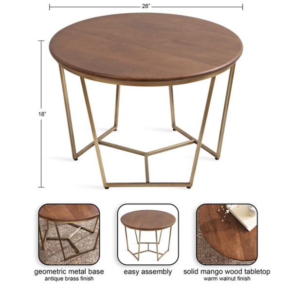 Geometric Brass Walnut Coffee Table