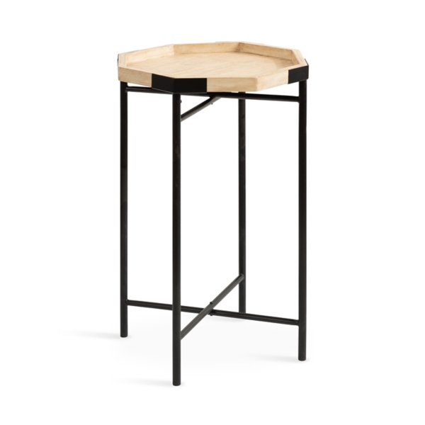 Natural Octagon Black Metal Accent Table