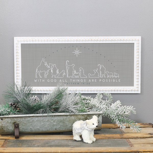 Gray Nativity Scene Wall Plaque