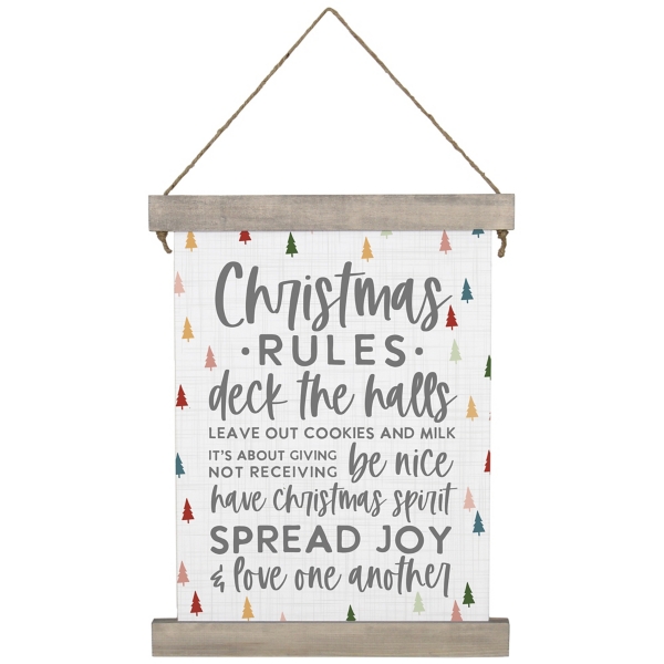 Christmas Rules Hanging Canvas Sign