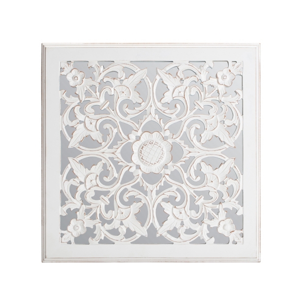 Distressed Cream Carved Floral Medallion Mirror