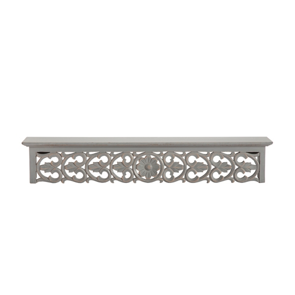 Gray Carved Floral Decorative Wall Shelf