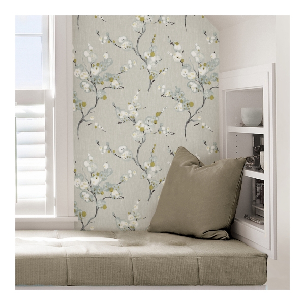 Gray Japanese Blossom Peel & Stick Wallpaper