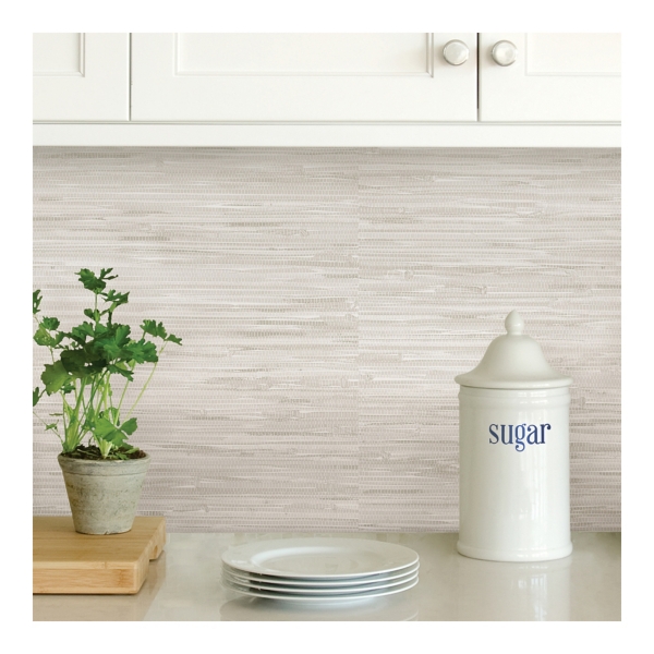 Cream Grassweave Plastic Peel and Stick Wallpaper