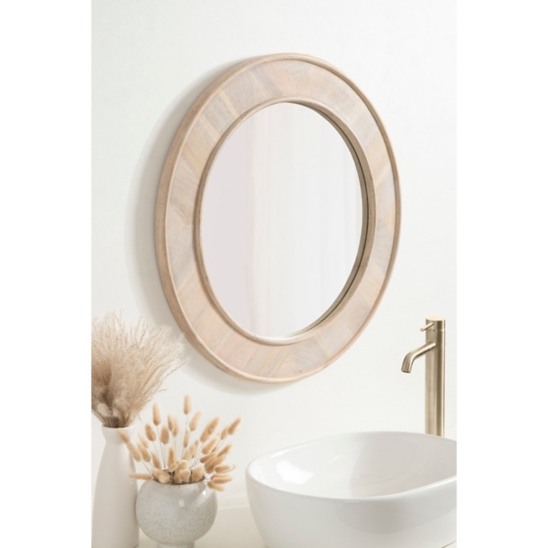 Whitewashed Woodgrain Round Wall Mirror