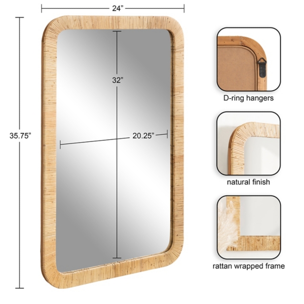 Natural Rattan Rounded Rectangle Wall Mirror