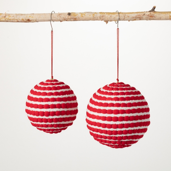 Red Pom Pom Christmas Ornaments, Set of 2