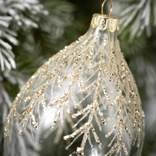 Gold Glitter Pine Christmas Ornaments, Set of 3